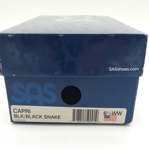 SAS Capri Sandal Black Snake Leather T-Strap Open Toe Comfort Size 6.5 WW - Picture 9 of 9